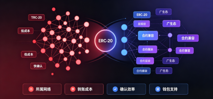 TRC-20 vs ERC-20：同一套代币标准，两条链上的真实差异